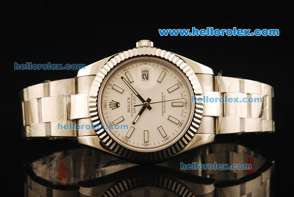 Rolex Datejust II Rolex 3135 Automatic Movement Full Steel with White Dial and White Stick Markers - Click Image to Close